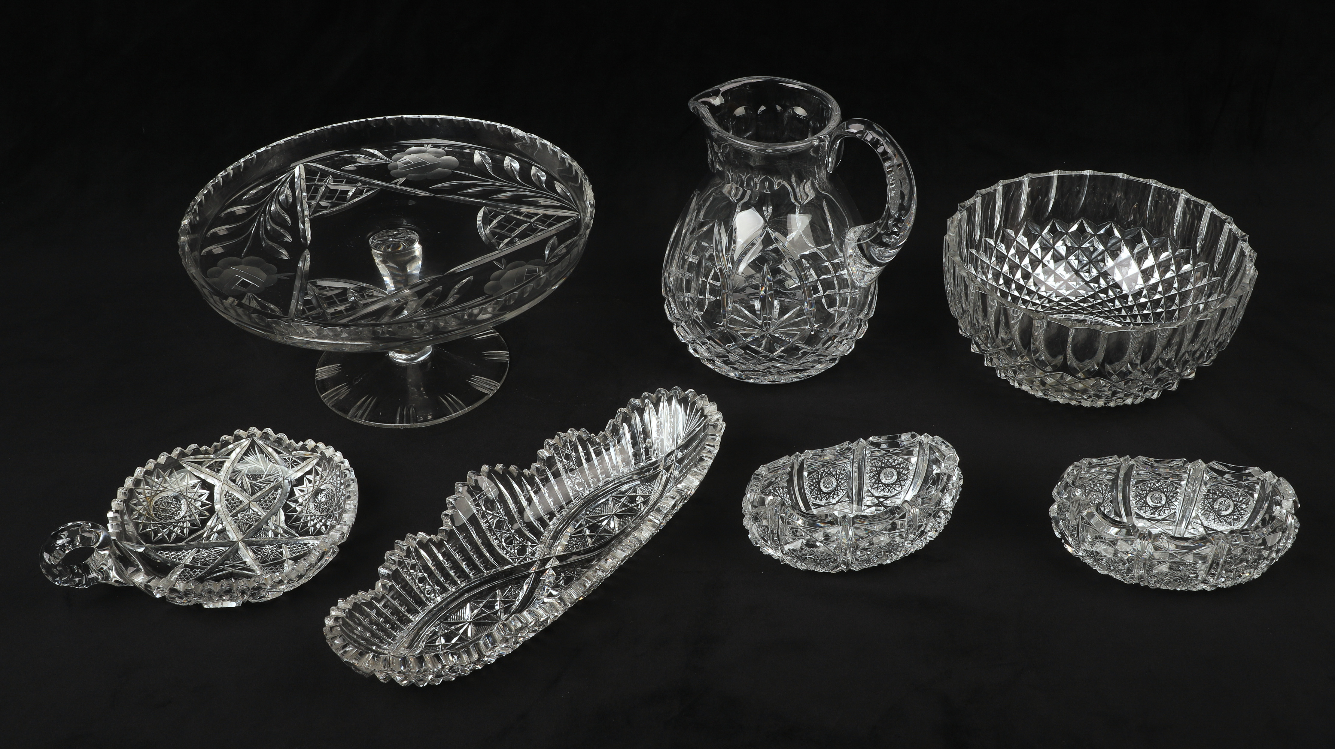 (7) Pcs cut glass, c/o floral