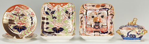 7 PCS. ENGLISH IMARI PORCELAIN,