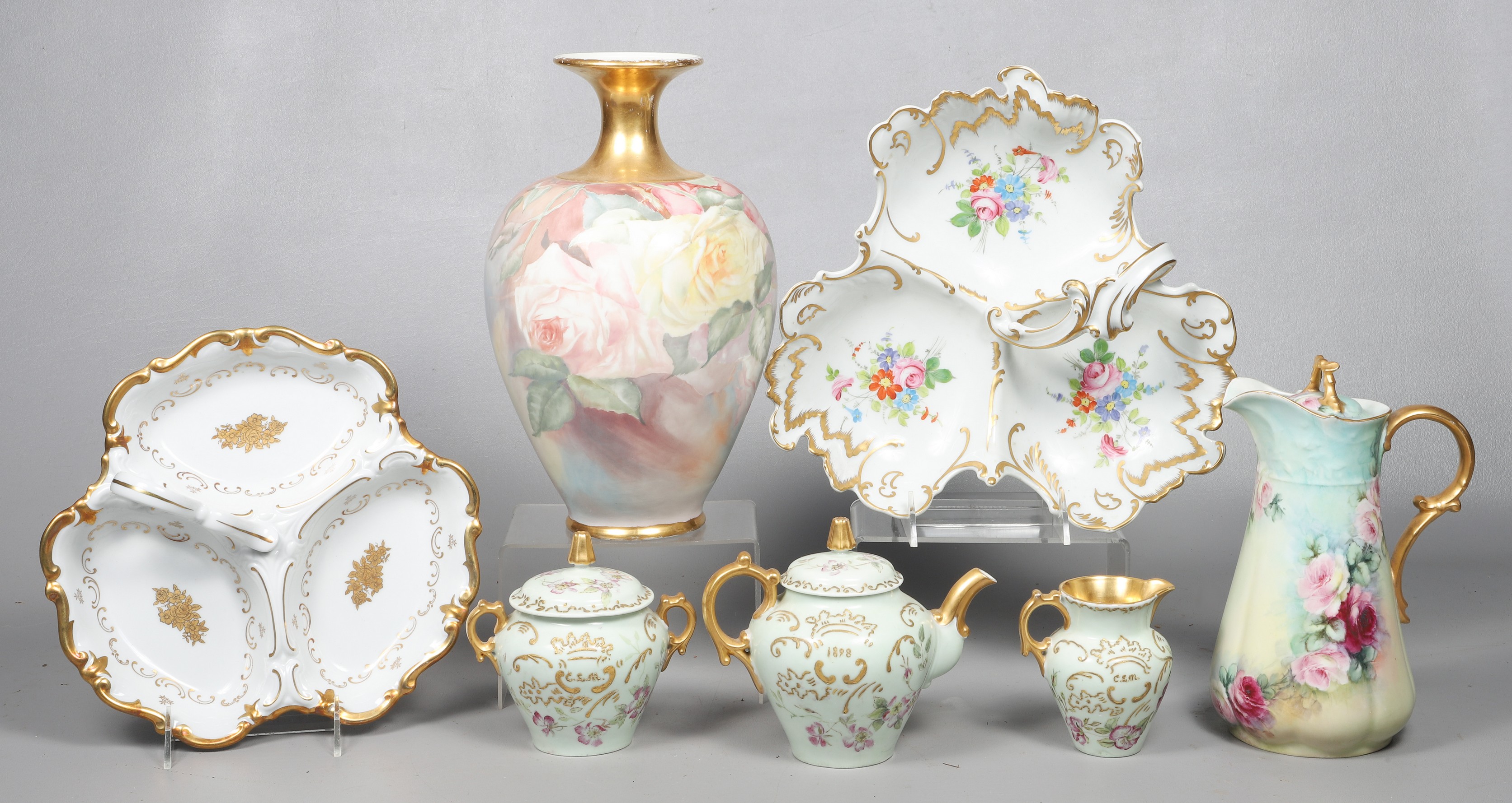 (7) Pcs floral painted porcelain to