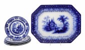 (7) Pcs flow blue porcelain, c