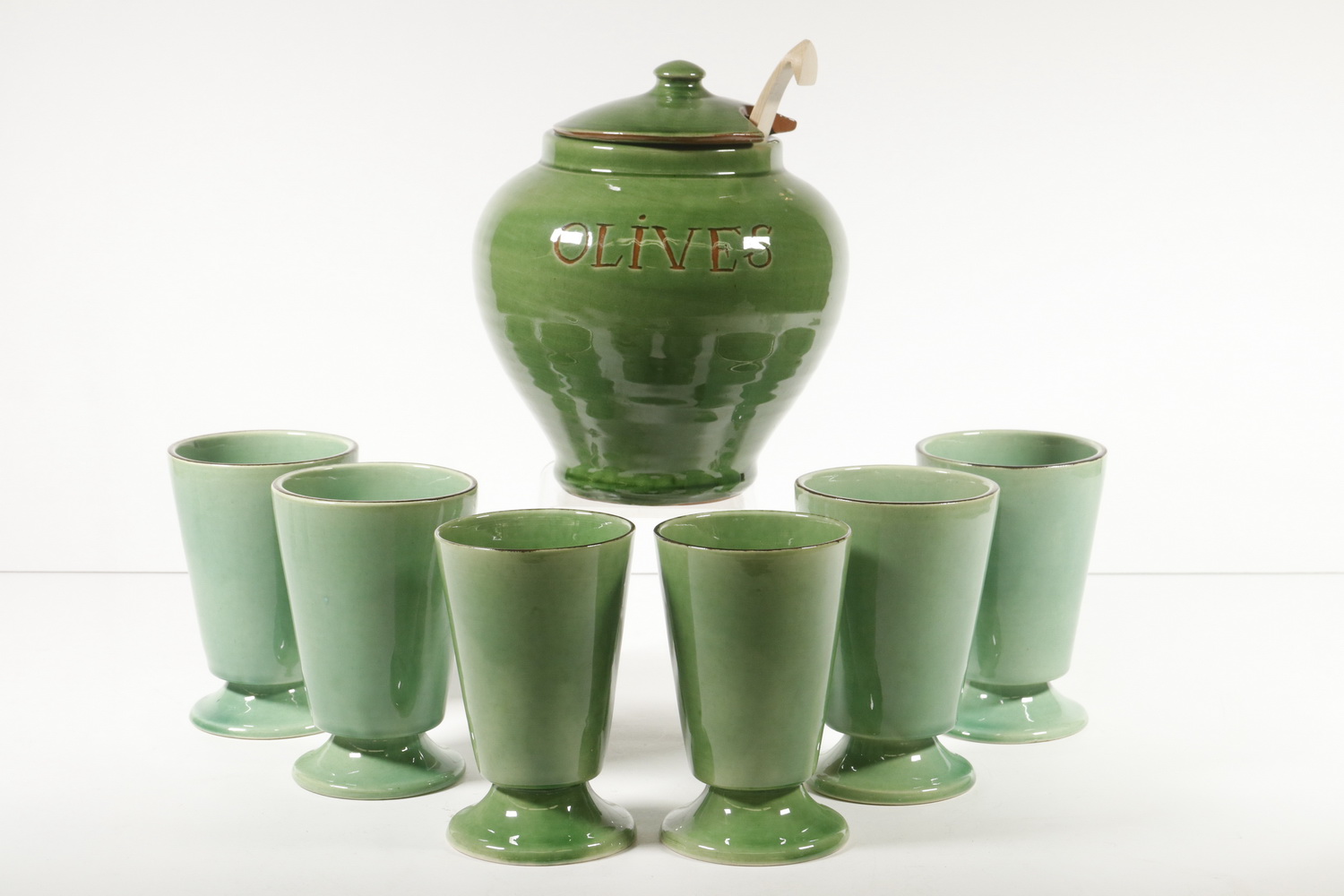 (7 PCS) GREEN GLAZED POTTERY Lot of