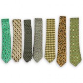 (7 PCS) HERMES SILK NECKTIE GR