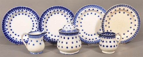7 PCS. OF FLOW BLUE SNOWFLAKE