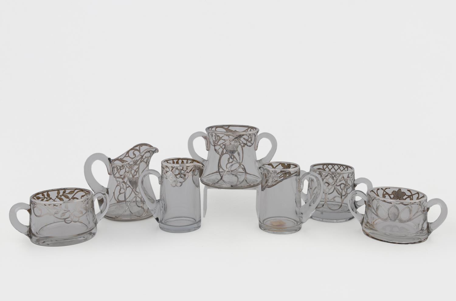 7 PCS, SILVER OVERLAY SUGAR BOWLS &