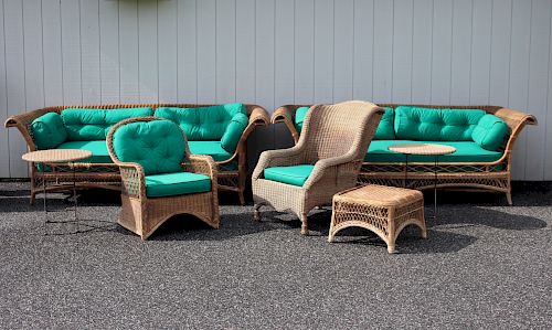 7 PIECE WICKER PATIO SUITE, GREEN