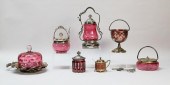 7 PIECES CRANBERRY GLASS WITH