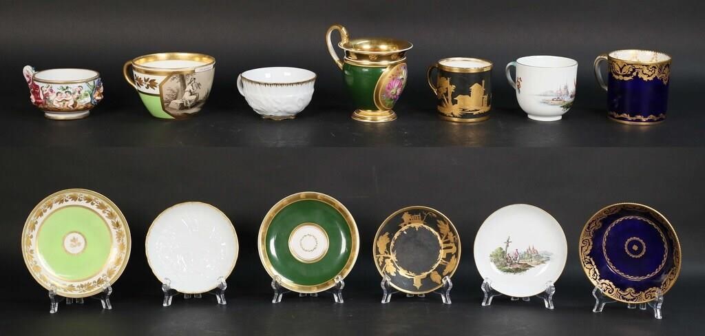 7 PORCELAIN CUPS & SAUCERS