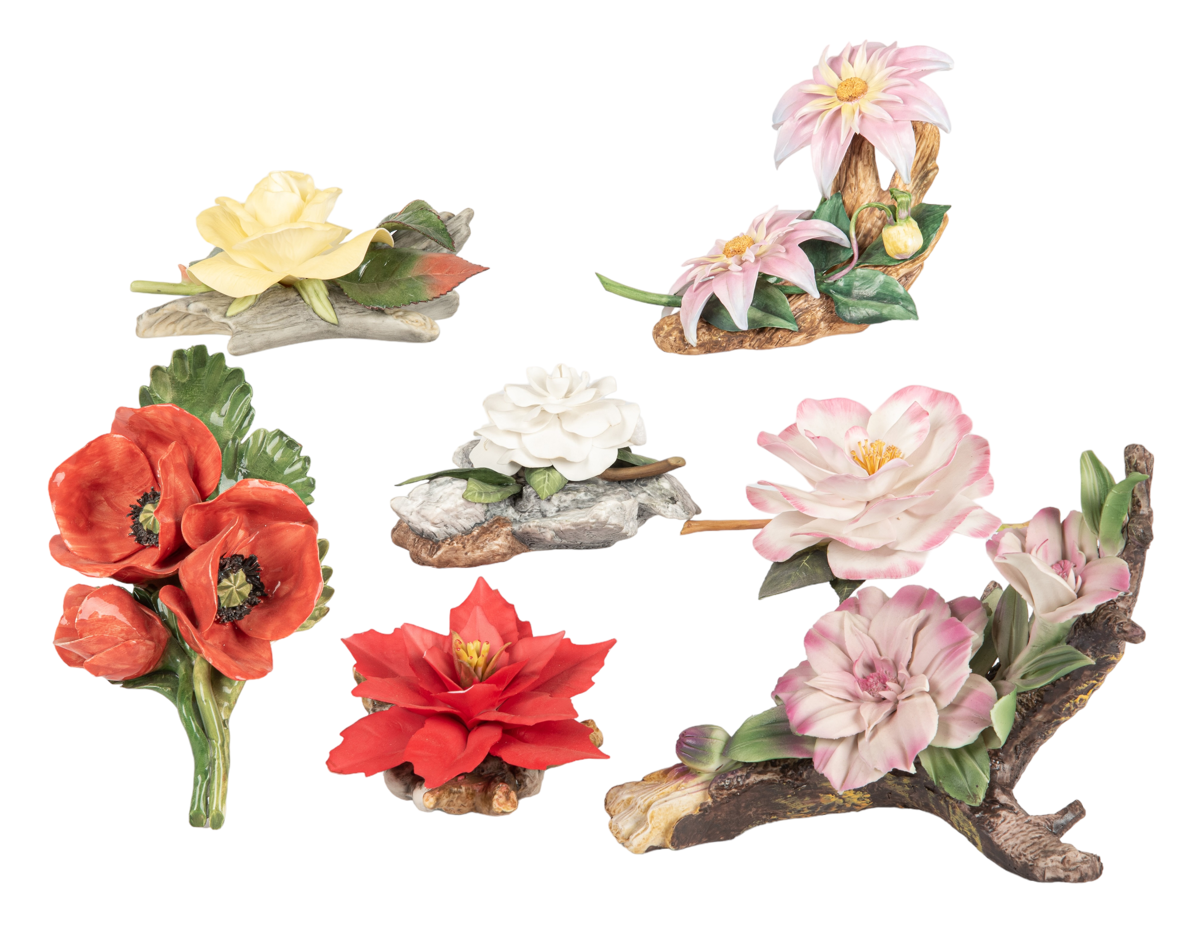 (7) Porcelain flower figurines, c/o