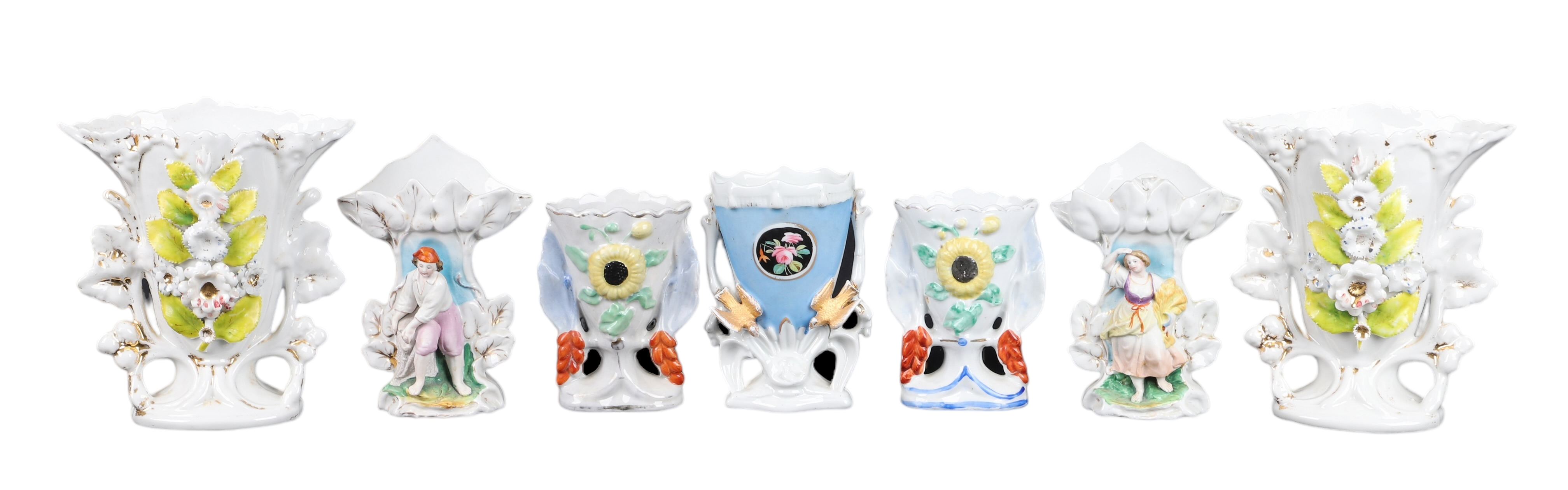 (7) Porcelain spill vases, c/o