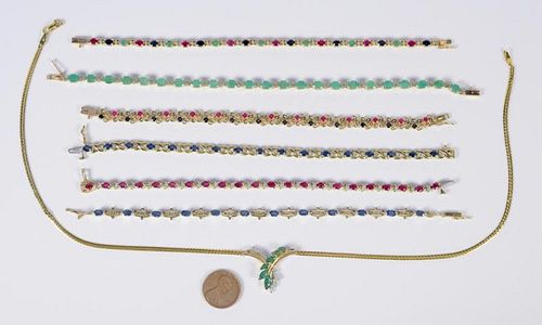 7 PRECIOUS STONE JEWELRY ITEMS1st