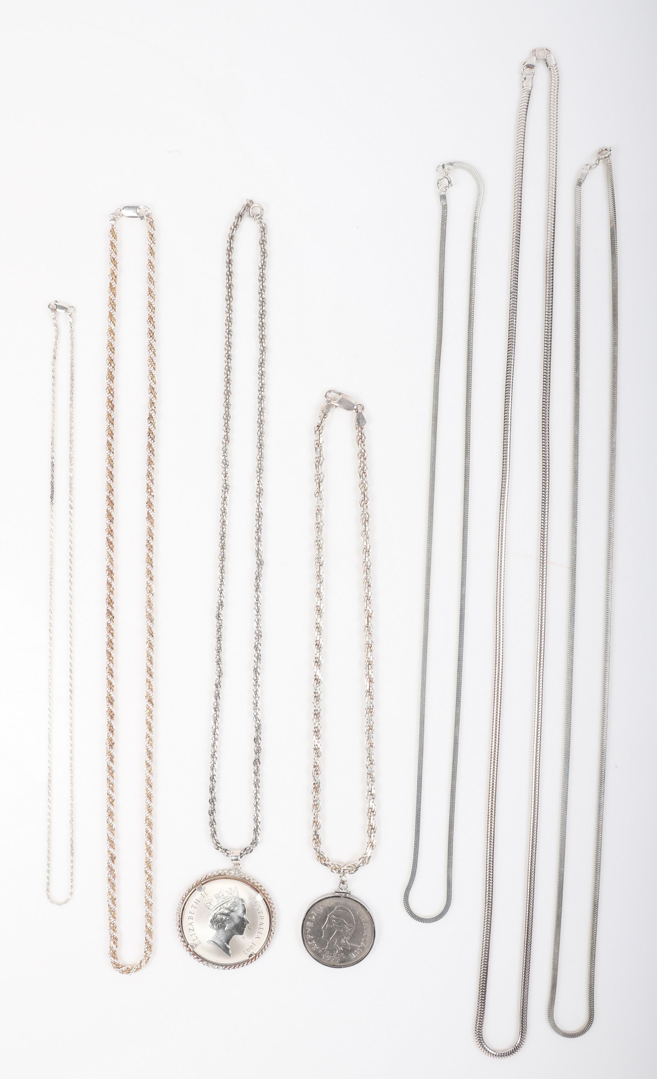 (7) Sterling coin necklaces and