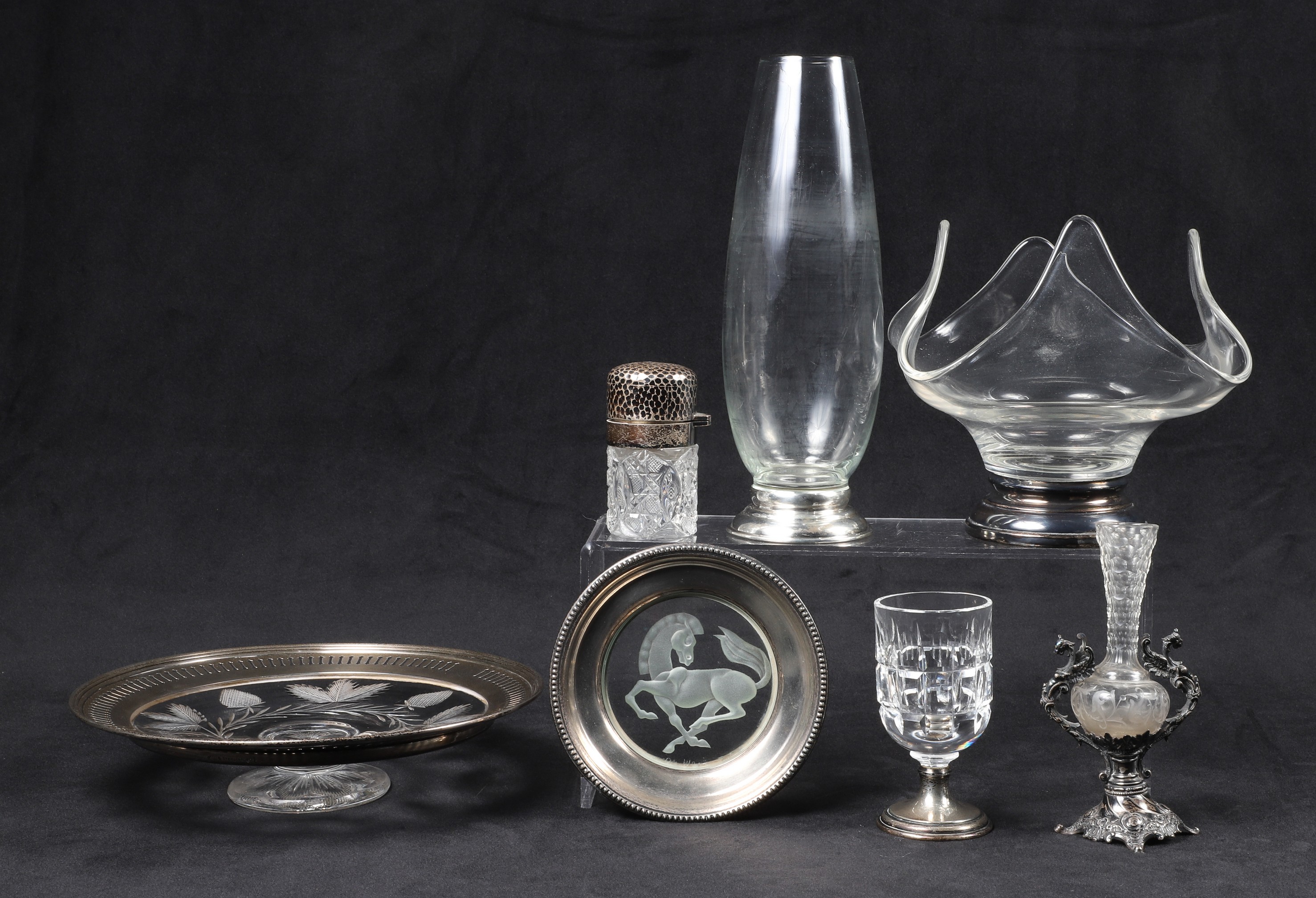 (7) Sterling silver mounted glass