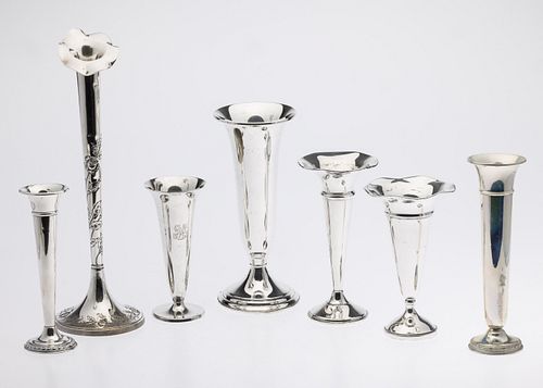 7 STERLING SILVER TRUMPET VASES