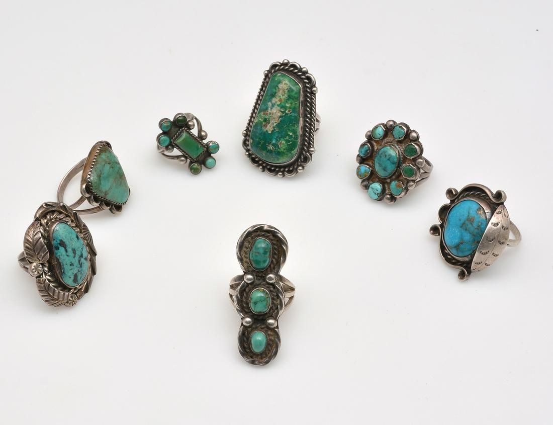 7 TURQUOISE AND AGATE SILVER