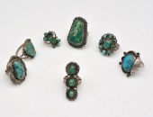 7 TURQUOISE AND AGATE SILVER R