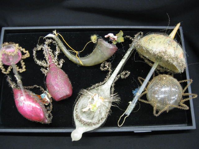 7 Victorian Blown Glass & Tinsel