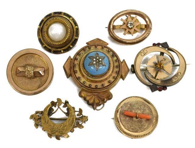 (7) VICTORIAN JEWELRY, BROOCHES,