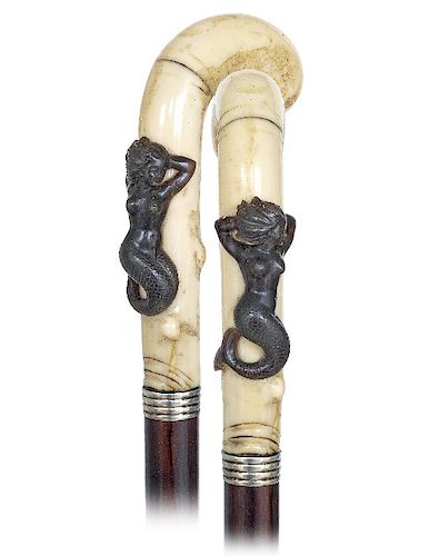 70. WALRUS AND HORN MERMAID CANE
