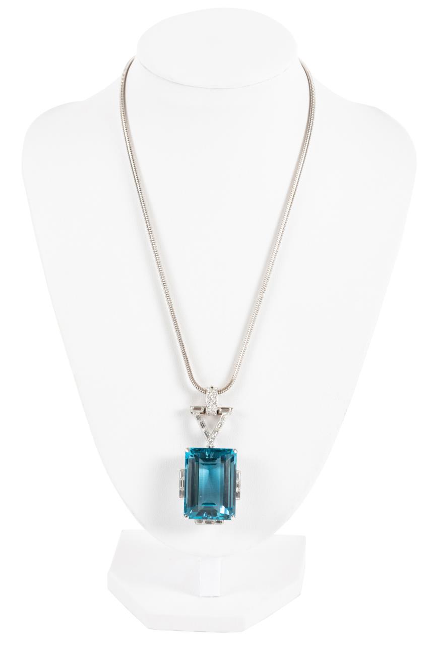 70CT AQUAMARINE, DIAMOND & 14K WG