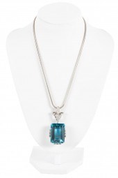 70CT AQUAMARINE, DIAMOND & 14K