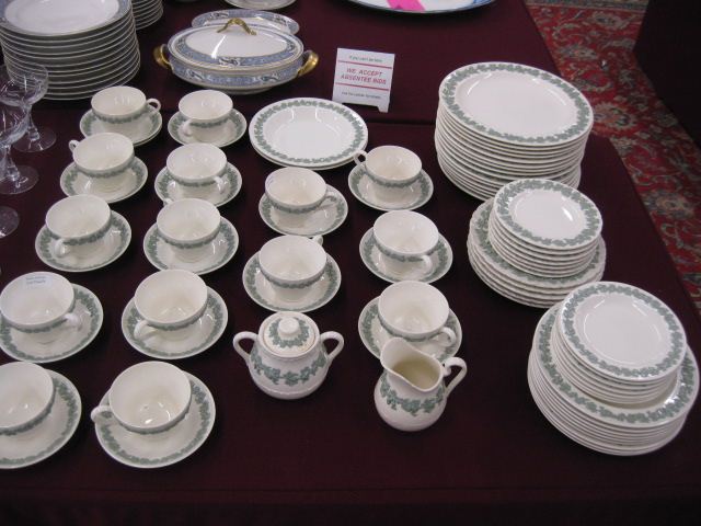 76 pcs. Wedgwood Green Embossed