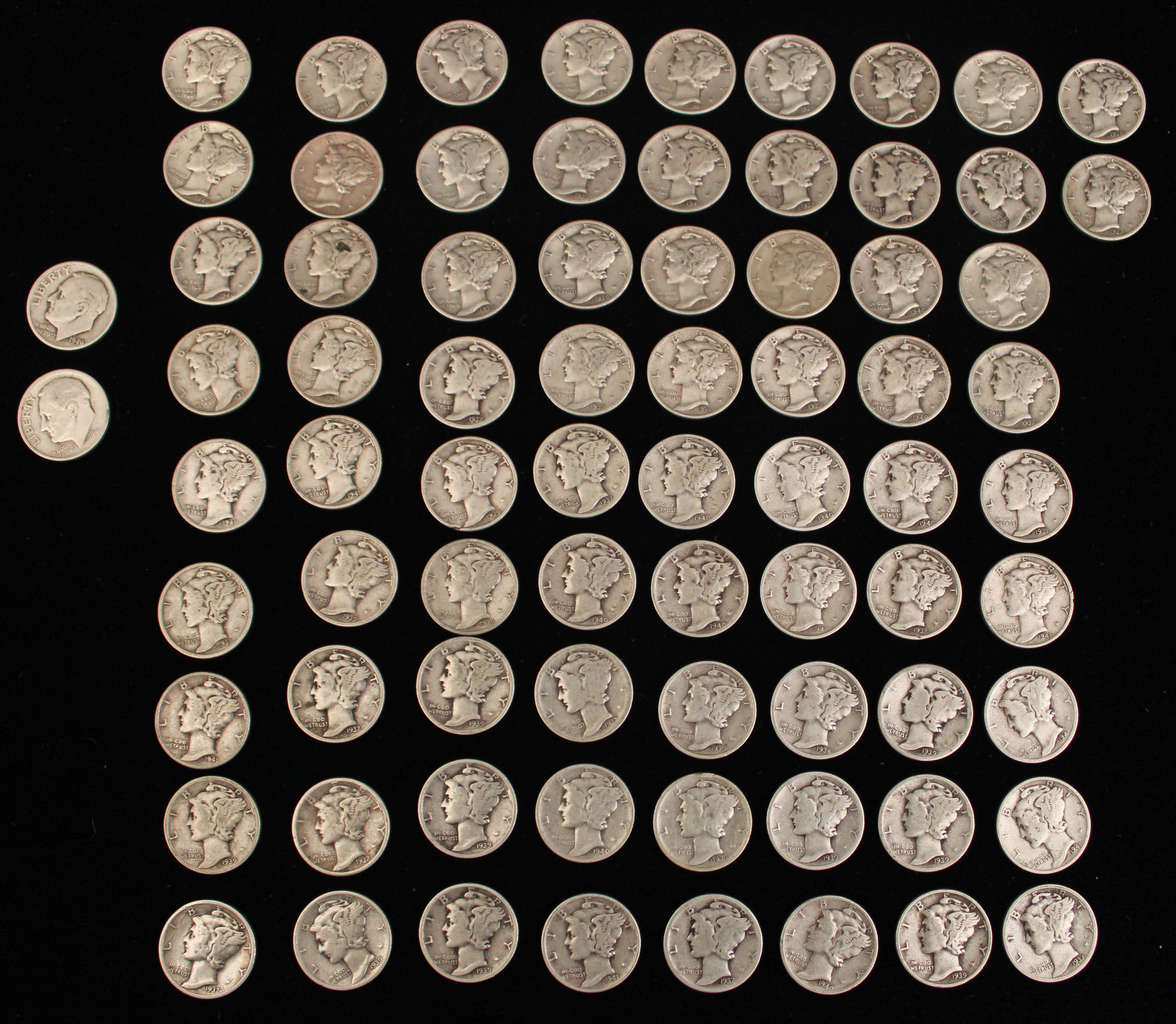76 WARTIME DIMES 1937-1941; 