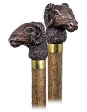 77. BRONZE RAM CANE -20TH CENT