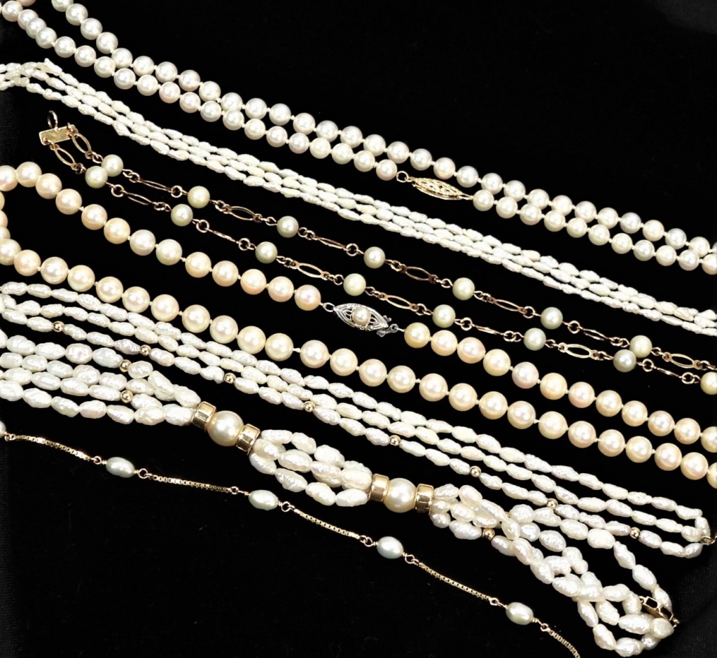 7PC 14K GOLD PEARL NECKLACES &