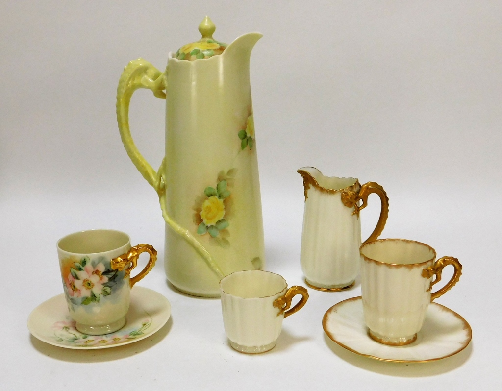 7PC AMERICAN BELLEEK GILDED DRAGONS