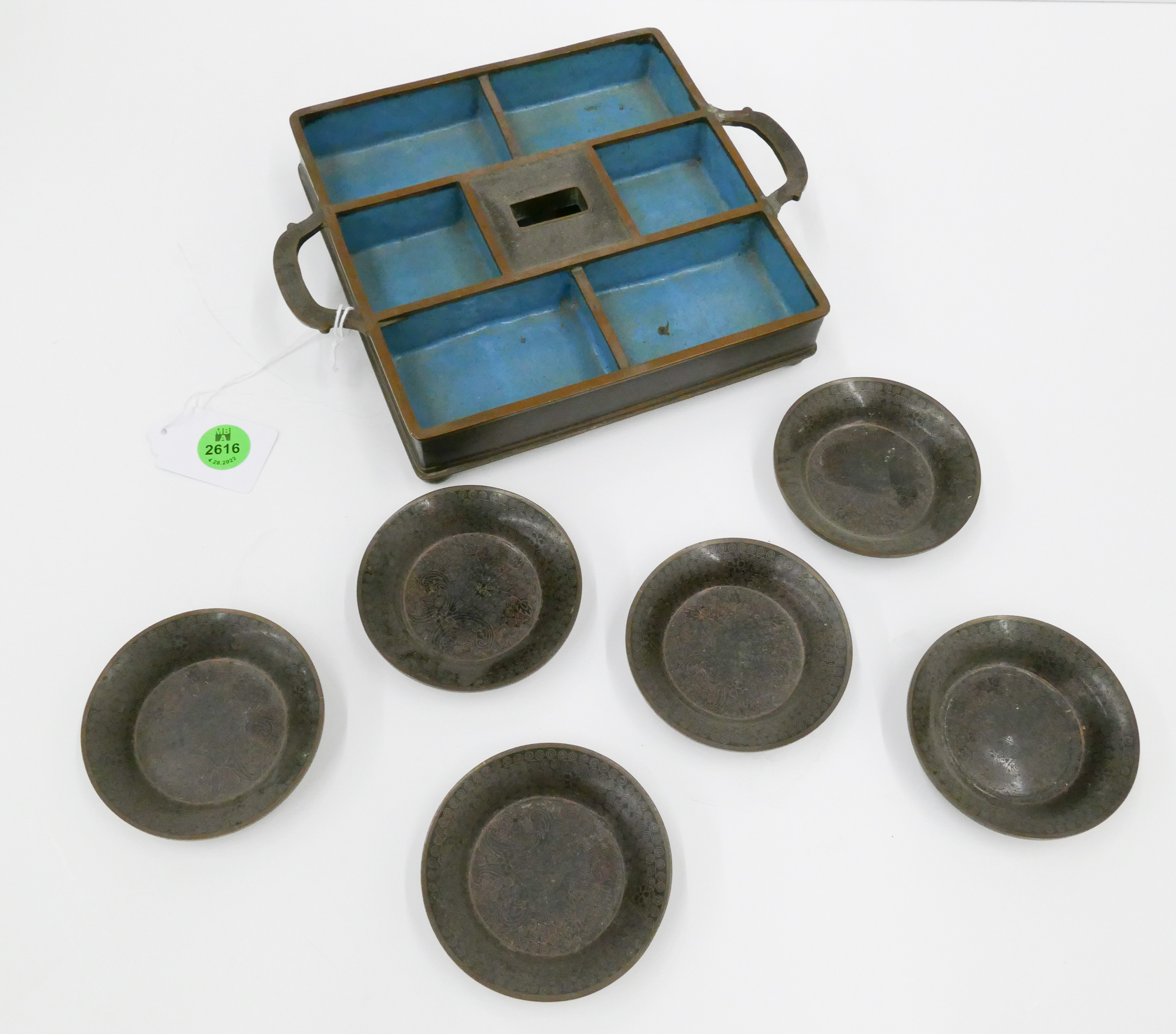 7pc Antique Cloisonne Black Smoking
