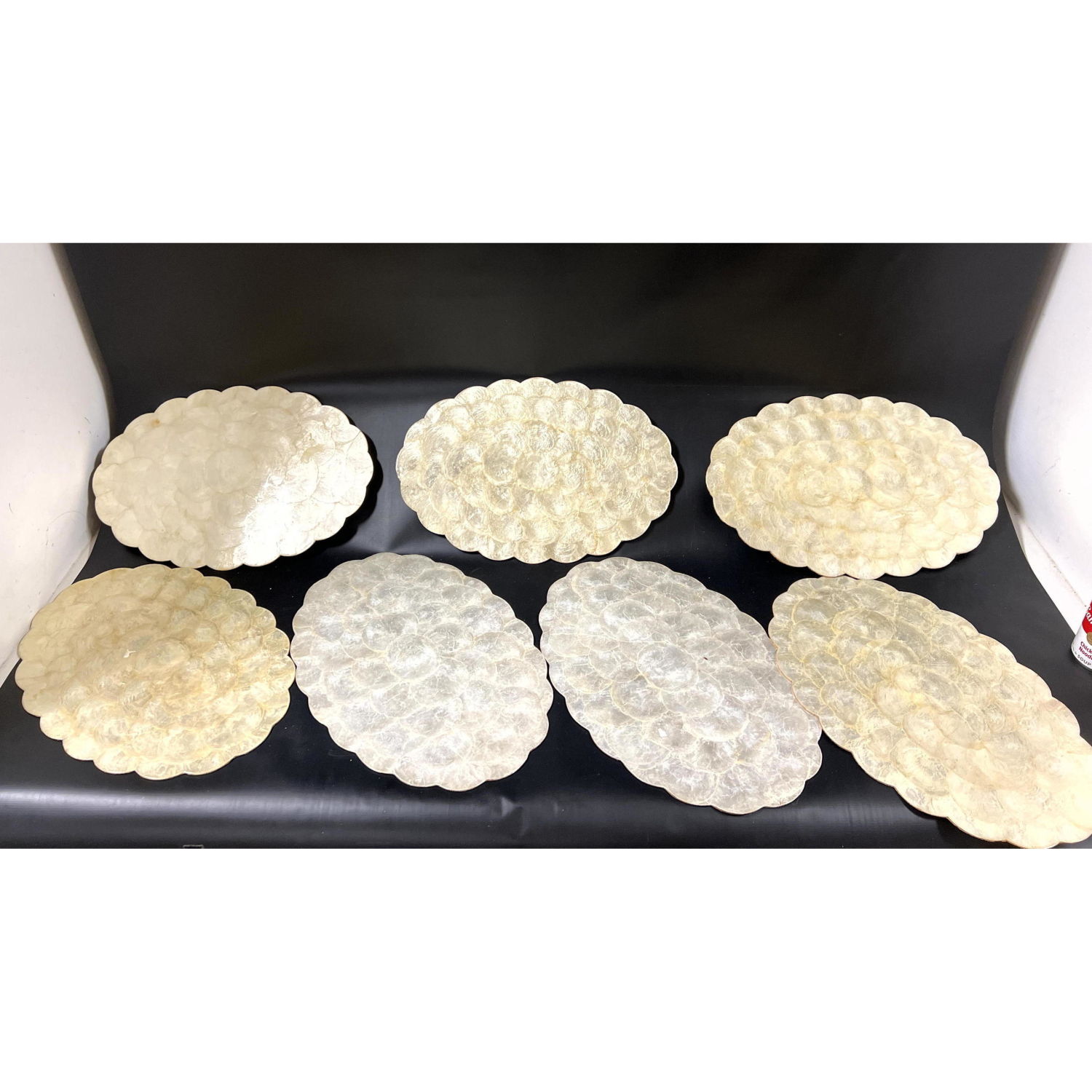 7pc Capiz Shell Place mats. Cork