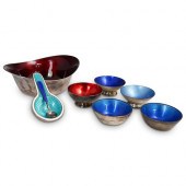 (7PC) DANISH ENAMELED STERLING