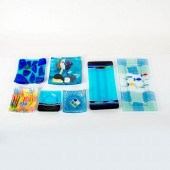 7PC GLASS PLATES BLUE ART THEM