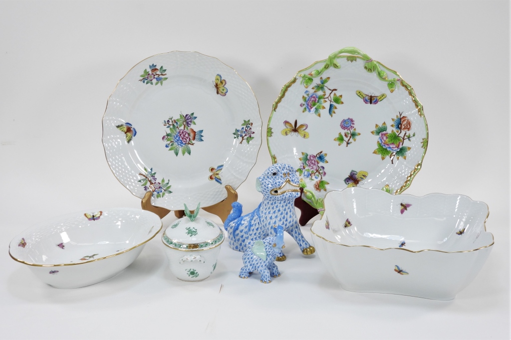 7PC HEREND PORCELAIN DISHWARE &