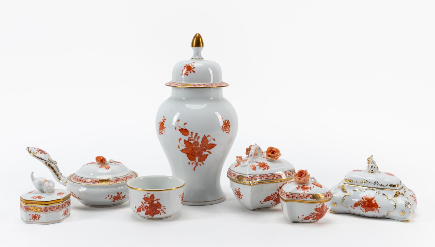 7PC HEREND RUST CHINESE BOUQUET