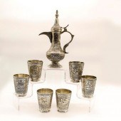 7PC ISLAMIC SILVER TONE COFFEE