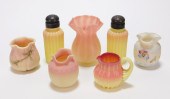 7PC PEACH BLOW & BURMESE GLASS