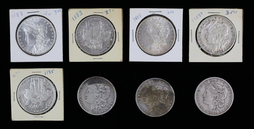 8 1883 AND 1885 MORGAN SILVER
