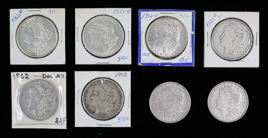 8 1902 AND 1921 MORGAN SILVER