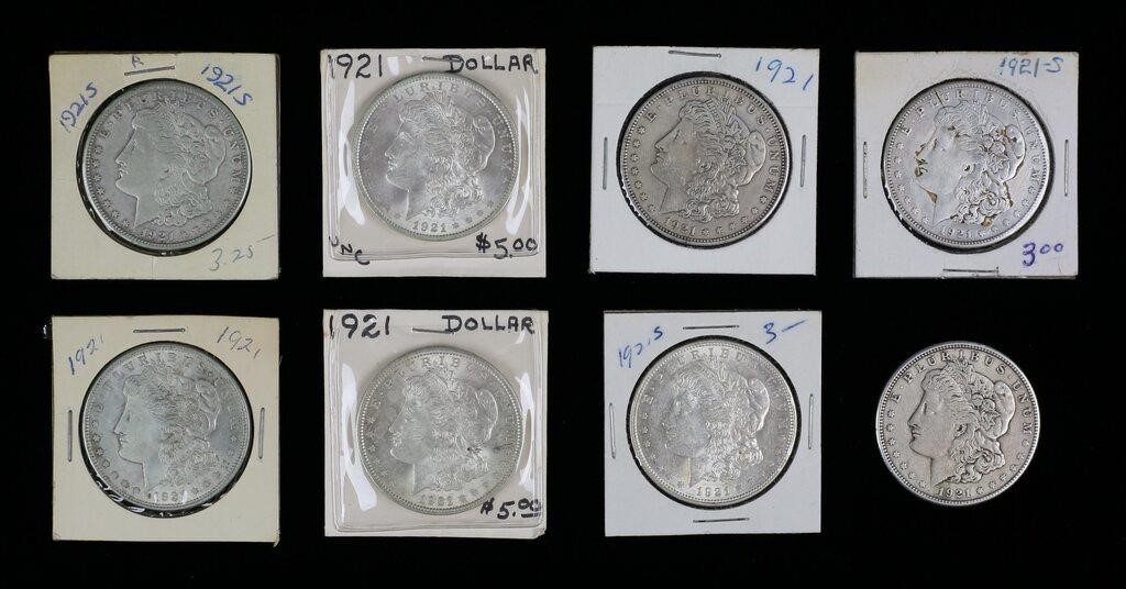8 1921 MORGAN SILVER DOLLARS4