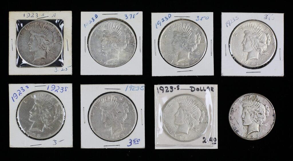 8 1923 PEACE SILVER DOLLARS2 1923