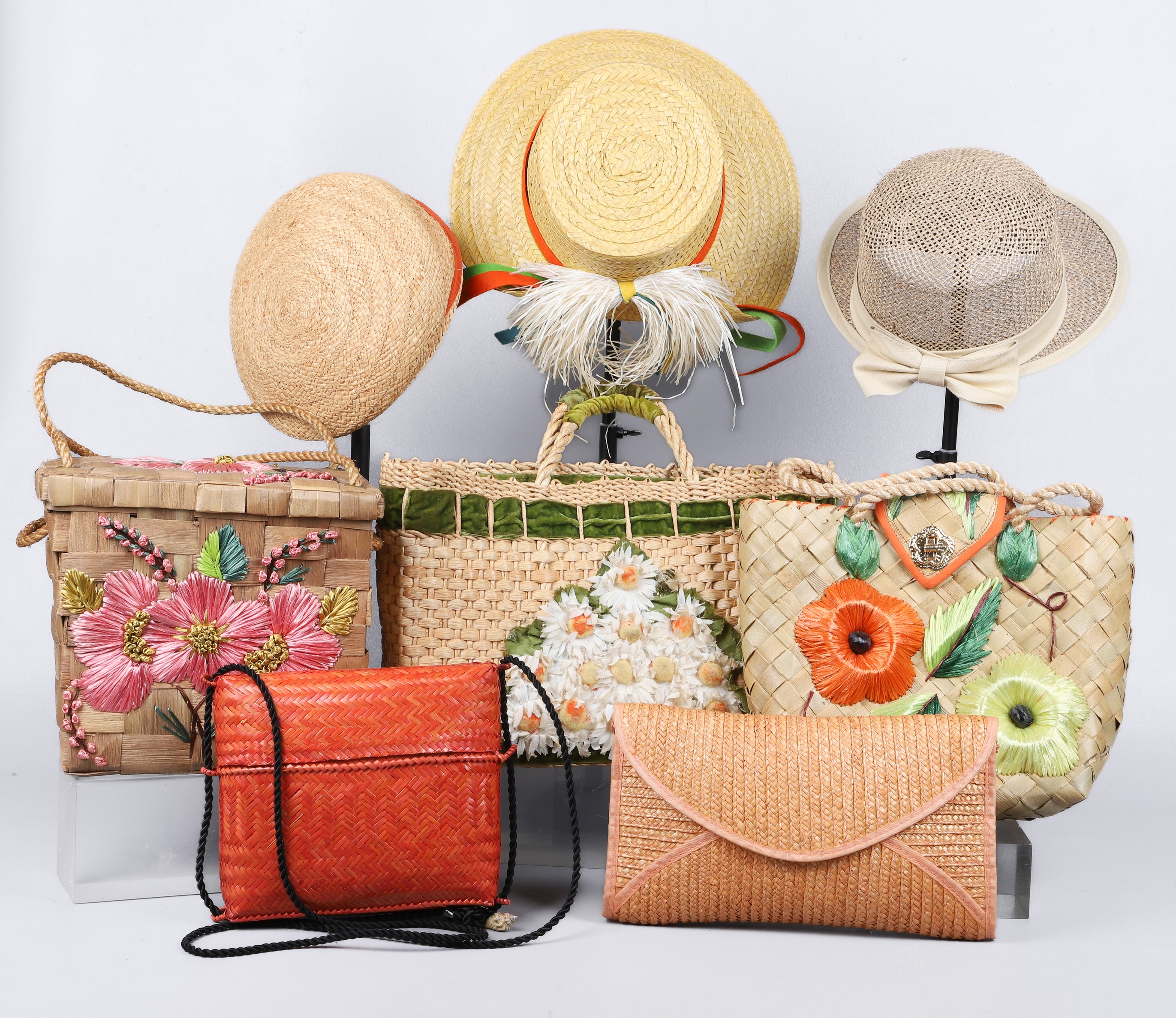 (8) 1960's woven straw hats and