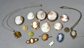 8 Antique cameos, 1” - 2”L, wi
