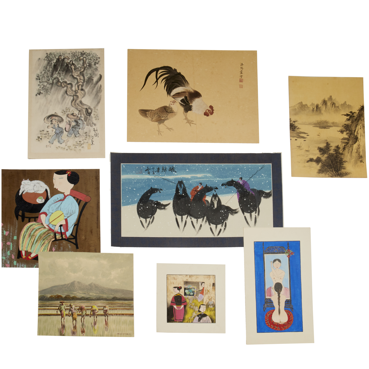 (8) ASIAN PAINTINGS, INCL. STYLE OF