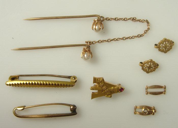 8 asstd 14K & 10K YG pins/findings,