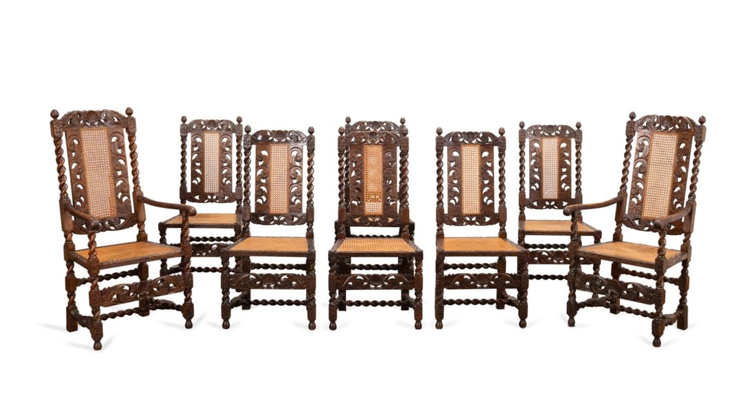 8 CARVED OAK JACOBEAN REVIVAL