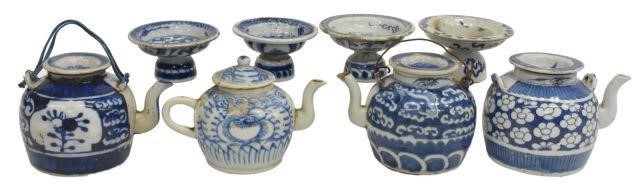 (8) CHINESE BLUE & WHITE TEAPOTS