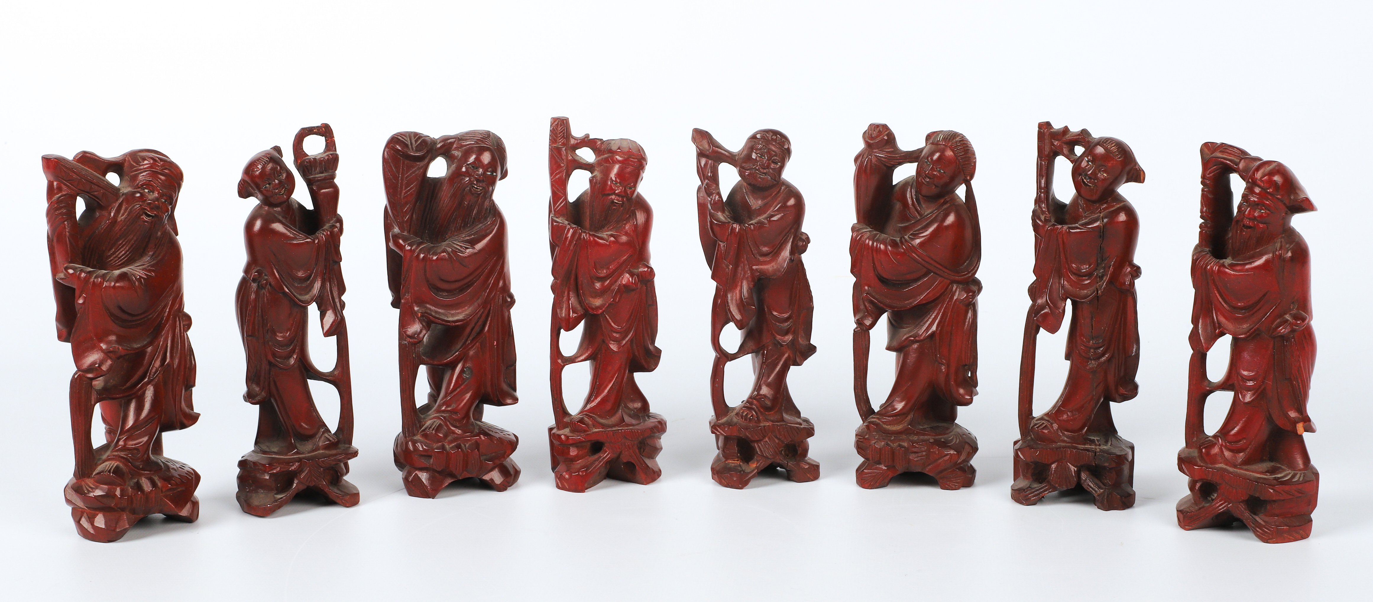 (8) Chinese carved cinnabar