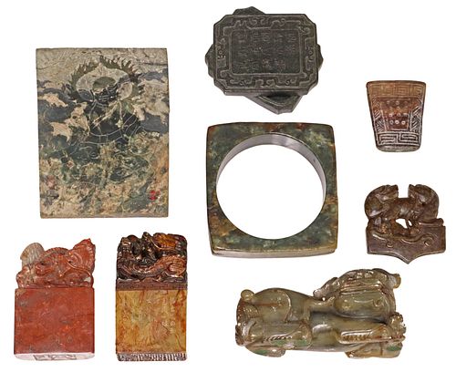 (8) CHINESE CARVED JADE &AMP;