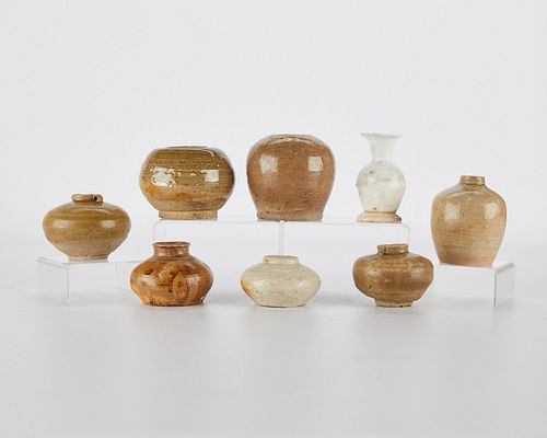 8 CHINESE CELADON GLAZE JARS AND